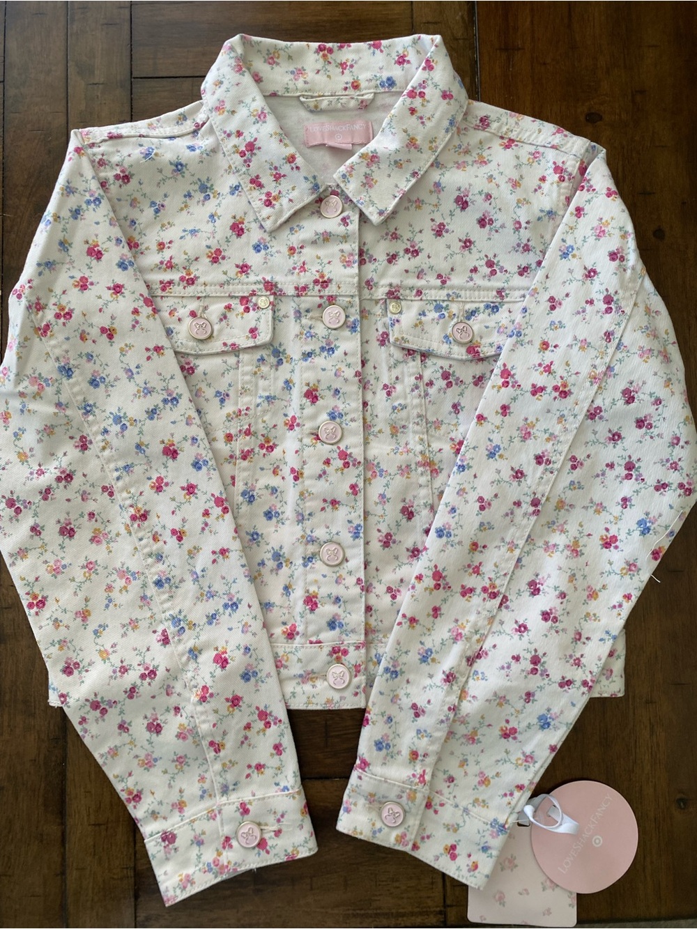 Loveshack Fancy Floral Print Kids Denim Jacket
